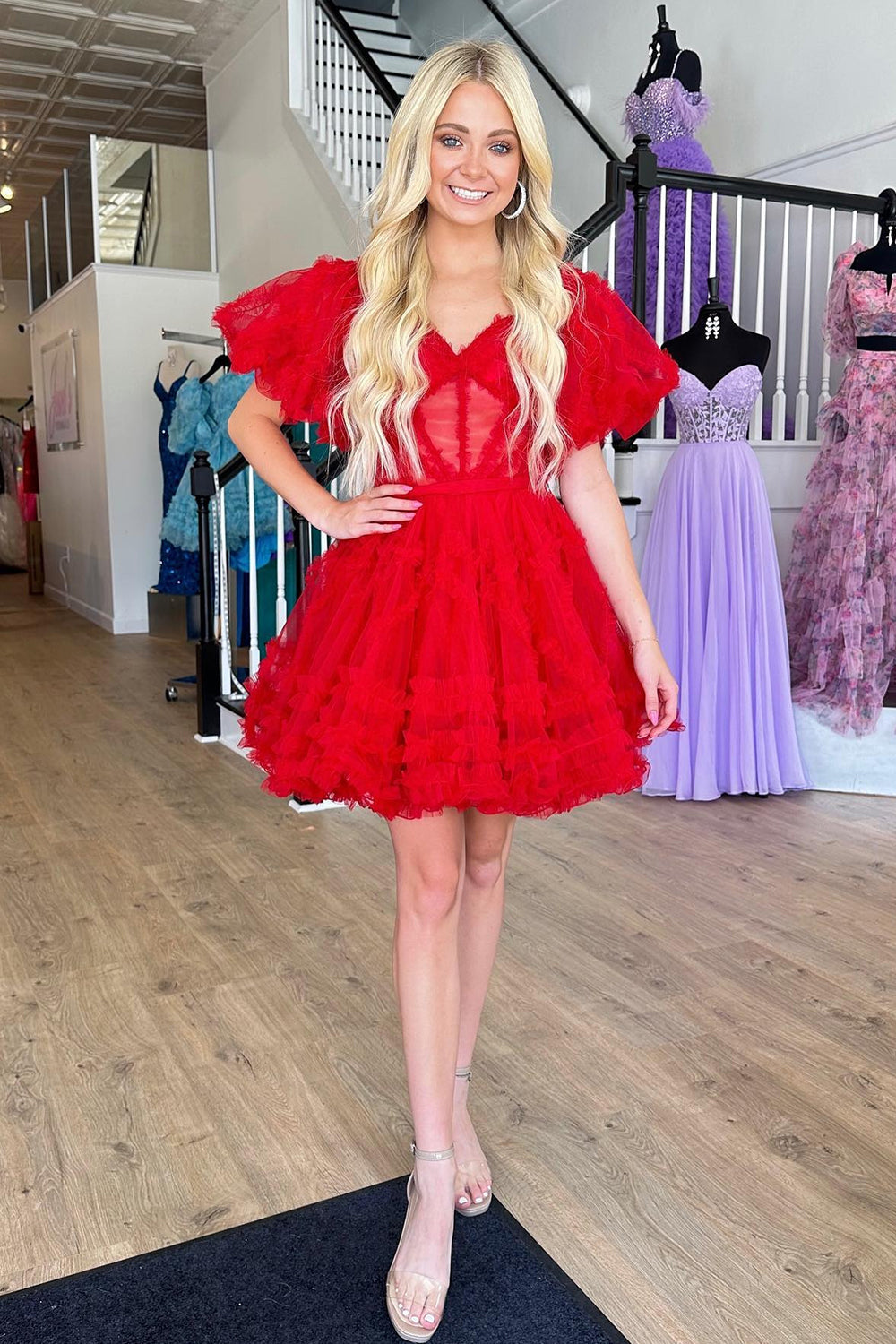 A Line Off the Shoulder Tulle Homecoming Dress