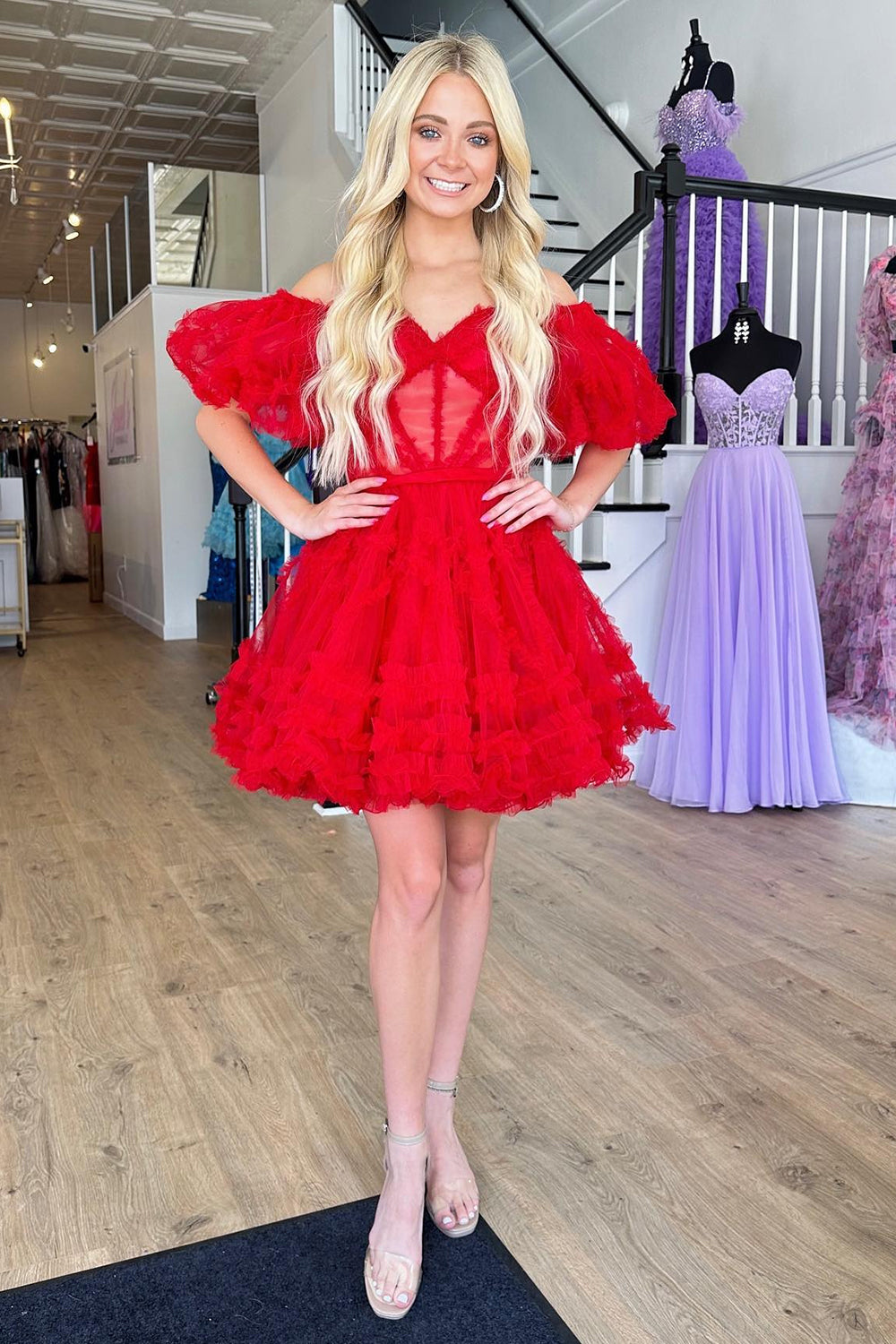 A Line Off the Shoulder Tulle Homecoming Dress