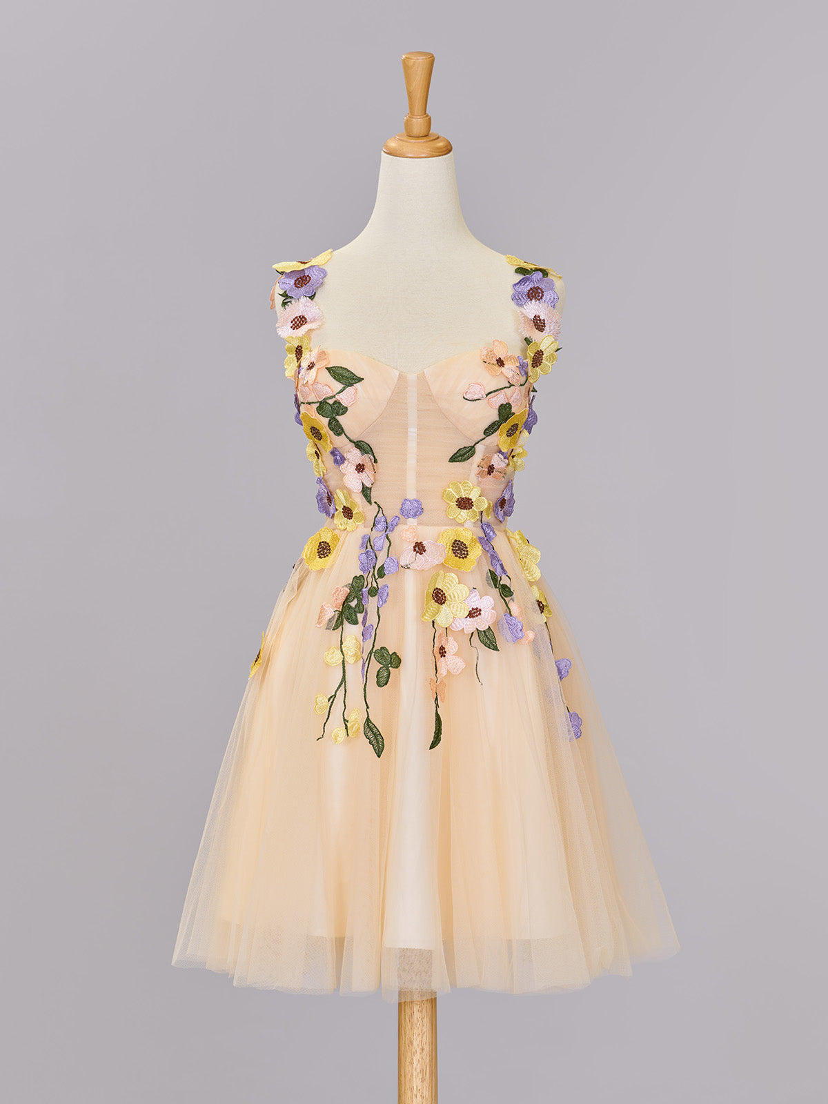 A line Tulle Homecoming Dress with 3D Flowers