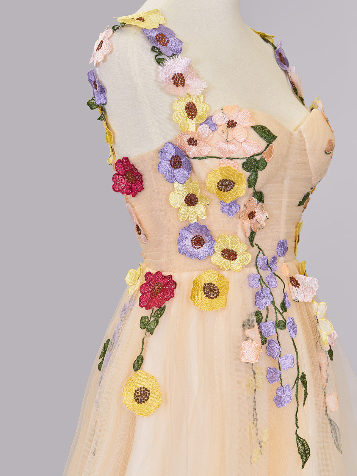 A line Tulle Homecoming Dress with 3D Flowers