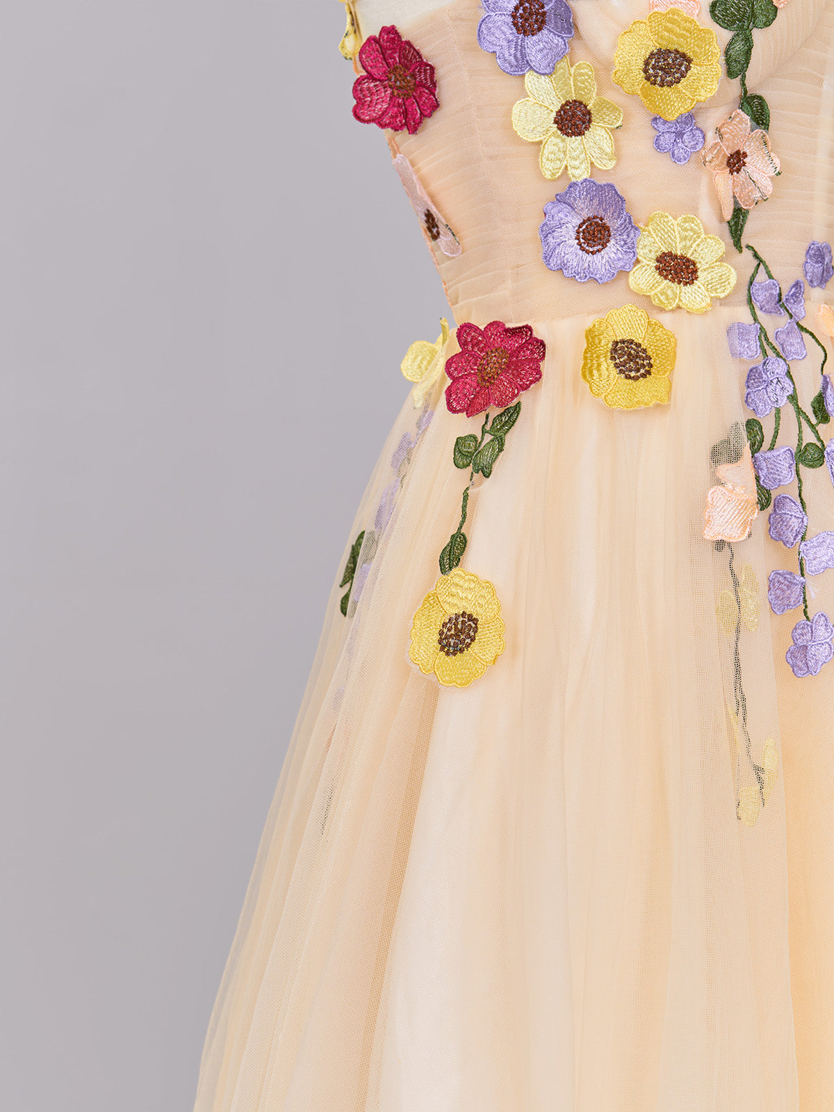 A line Tulle Homecoming Dress with 3D Flowers