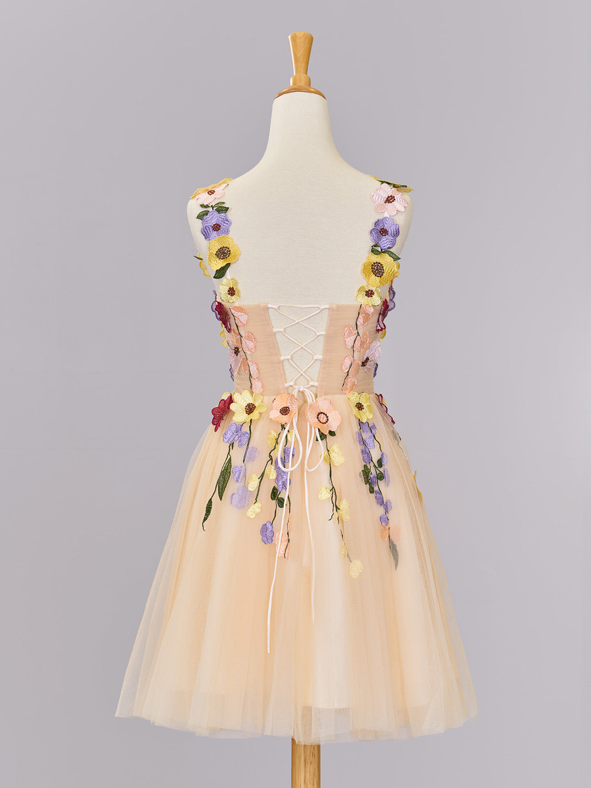 A line Tulle Homecoming Dress with 3D Flowers