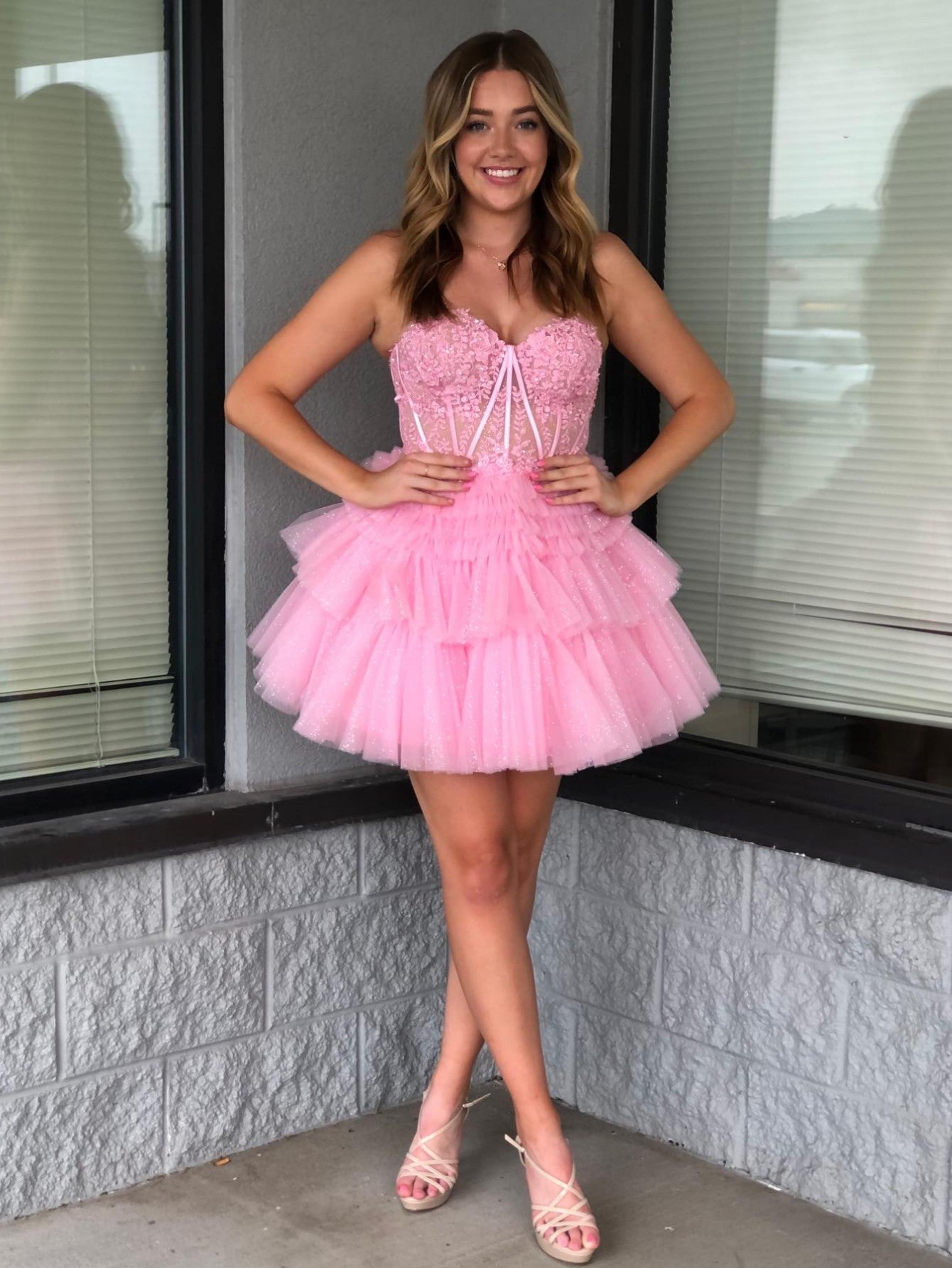 A Line Sweetheart Homecoming Dress with Ruffles