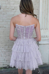 A Line Strapless  Ruched Homecoming Dress