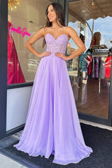 A line Sweetheart Chiffon Prom Dress with Puff Sleeves