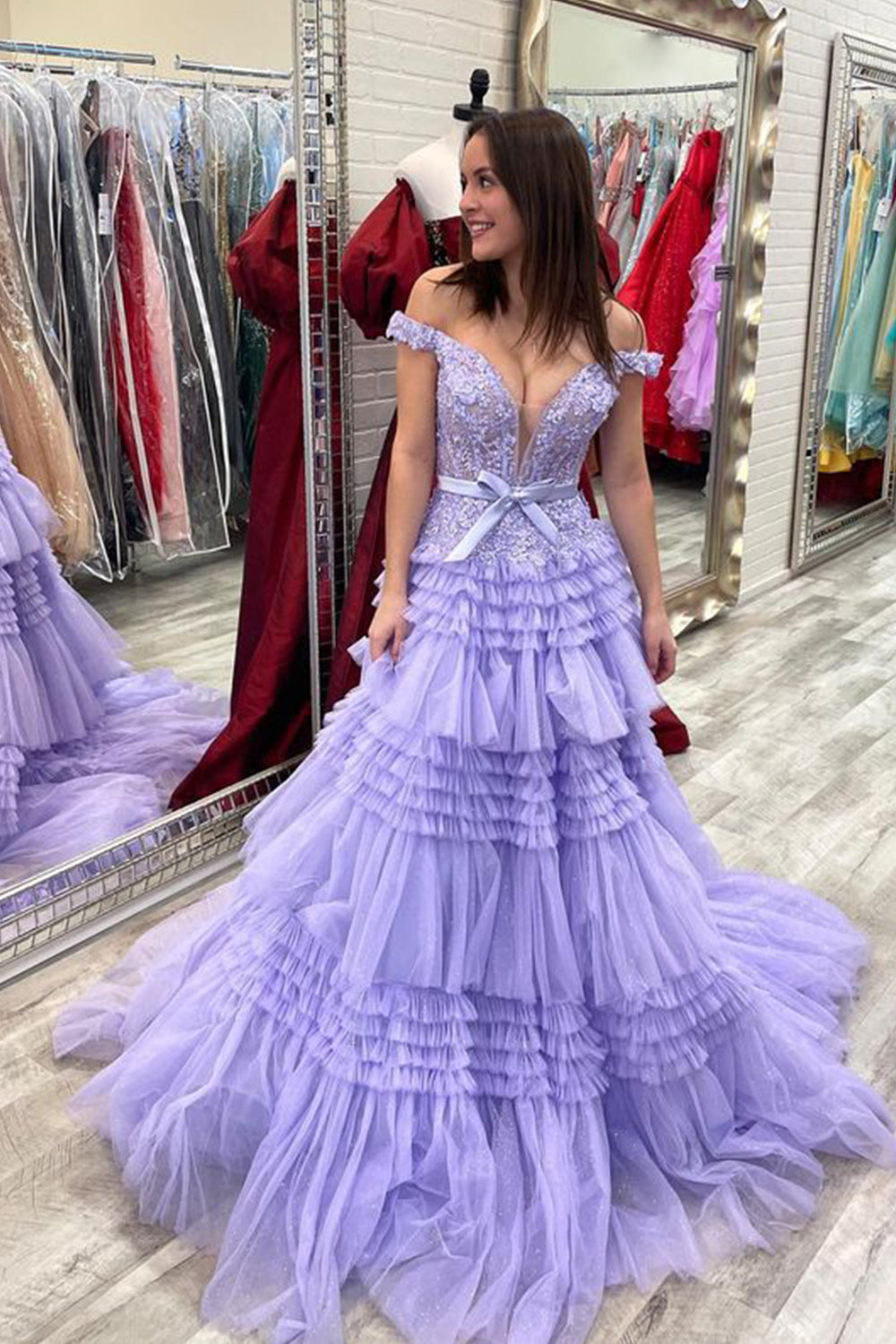 Princess A Line Off the Shoulder Light Cute Pink Long Prom Dress with Ruffles