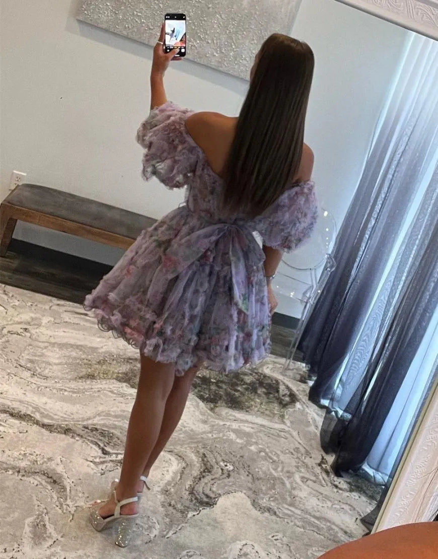 A Line Off the Shoulder Printed Homecoming Dress