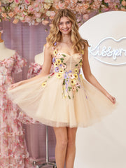 A line Tulle Homecoming Dress with 3D Flowers