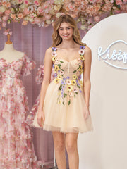 A line Tulle Homecoming Dress with 3D Flowers