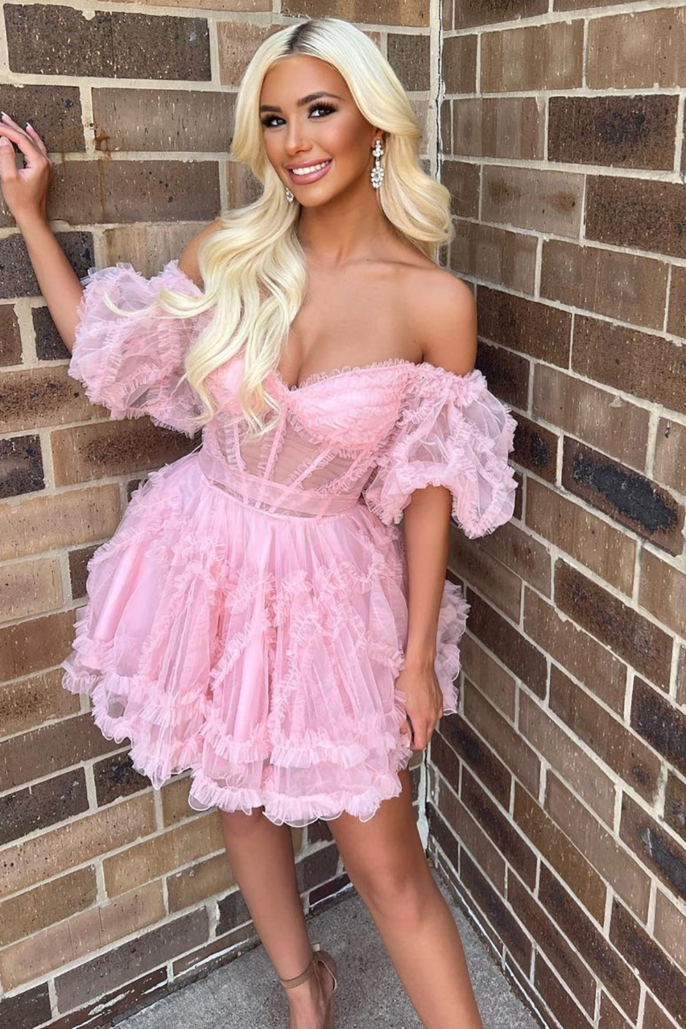 A Line Off the Shoulder Tulle Homecoming Dress