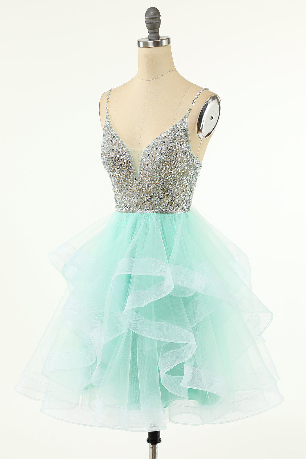 A Line V Neck Tulle Homecoming Dress