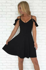 A-Line Cold Shoulder Short Black Homecoming Dress Prom Dress