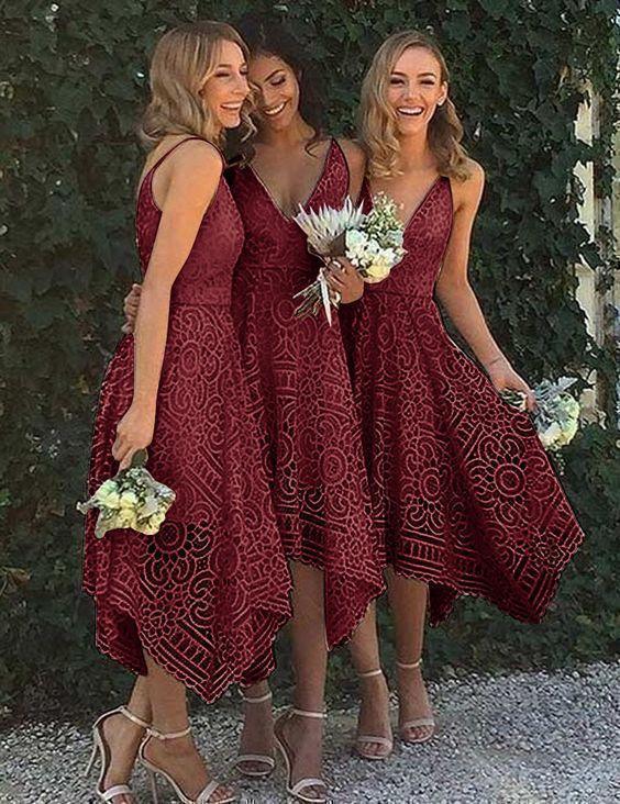 Pearl Pink Lace A-Line V-Neck Bridesmaid/Prom/Homecoming Dress