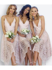 Pearl Pink Lace A-Line V-Neck Bridesmaid/Prom/Homecoming Dress