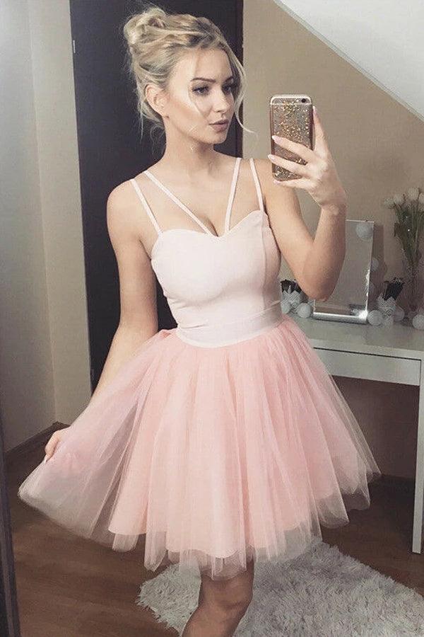 Pink Sweetheart Tulle Short Prom Dress Cute Homecoming Dress