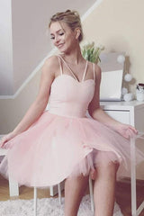 Pink Sweetheart Tulle Short Prom Dress Cute Homecoming Dress