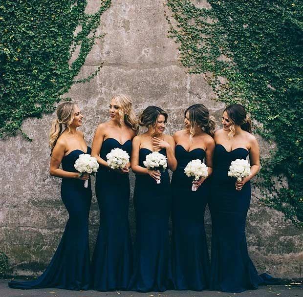 Navy Mermaid Elegant Sweet Heart Long Bridesmaid Dresses