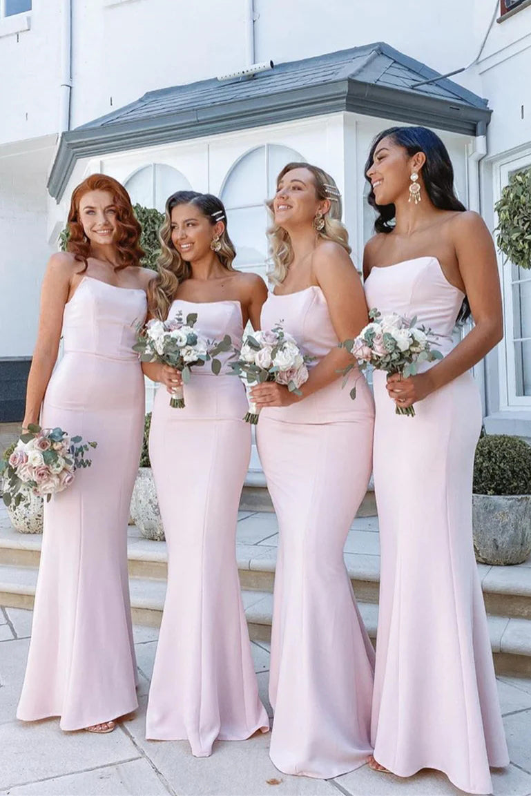 Elegant Pink Strapless Mermaid Floor-Length Bridesmaid Dress