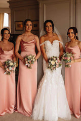 Elegant Pink Straps Floor Length Long Bridesmaid Dress