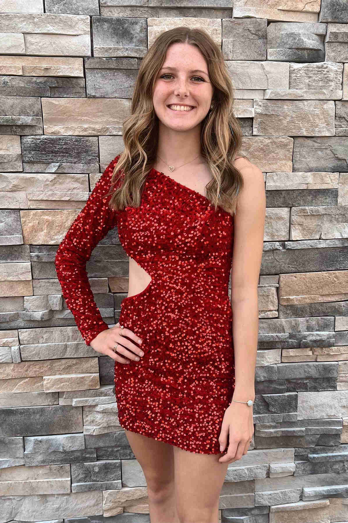 Bodycorn Sequin One Shoulder Homecoming Dress