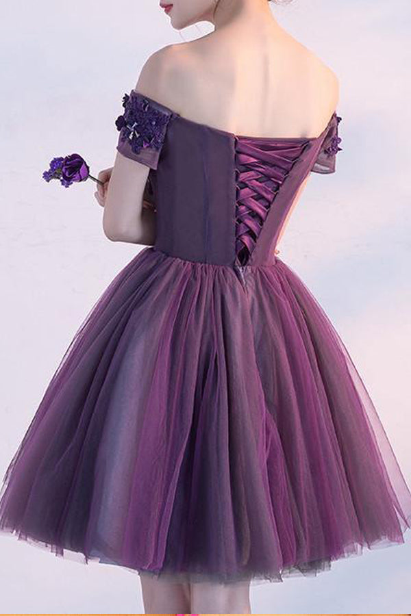 Purple Off-the-Shoulder Short Prom Dress Homecoming Dress