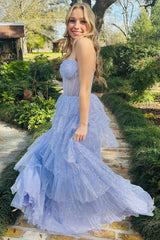 Lavender Tulle Sequin Ruffle Ruched Long Prom Dress