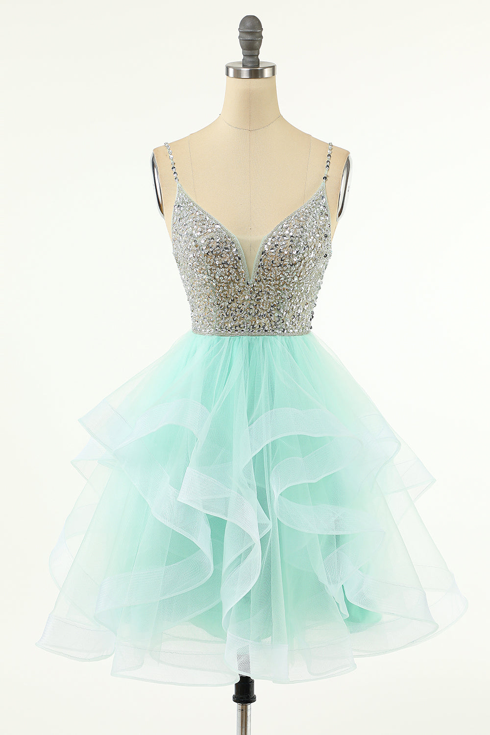 A Line V Neck Tulle Homecoming Dress