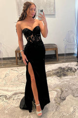 Bodycon Sweetheart Long Satin Prom Dress with Slit