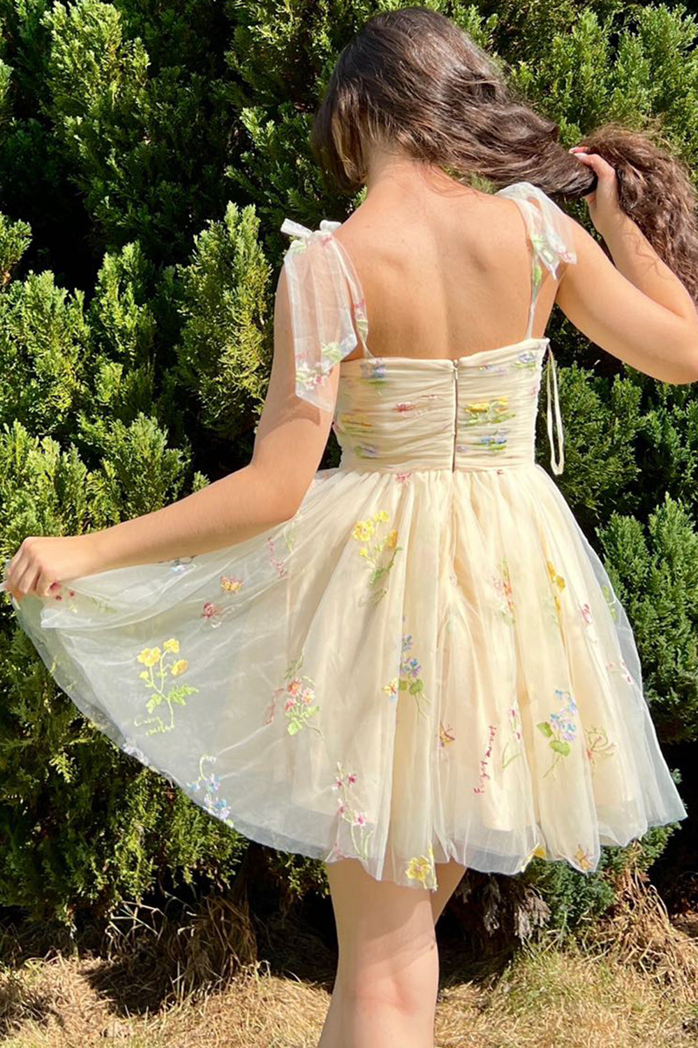 A Line Short Floral  Embroidery Homecoming Dress