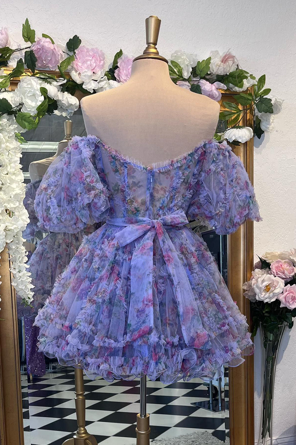 A Line Off the Shoulder Printed Homecoming Dress