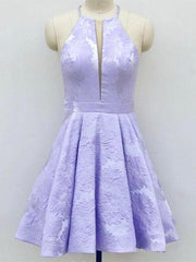 A-Line Crew Above-Knee Lilac Satin Homecoming Dress with Pockets