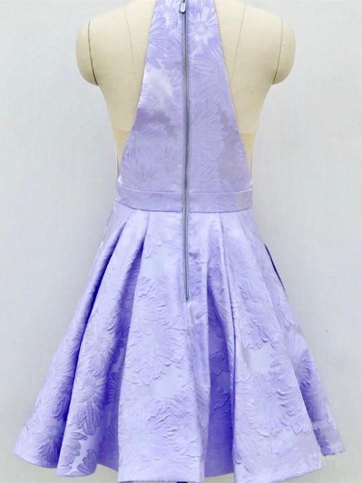 A-Line Crew Above-Knee Lilac Satin Homecoming Dress with Pockets