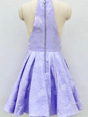 A-Line Crew Above-Knee Lilac Satin Homecoming Dress with Pockets