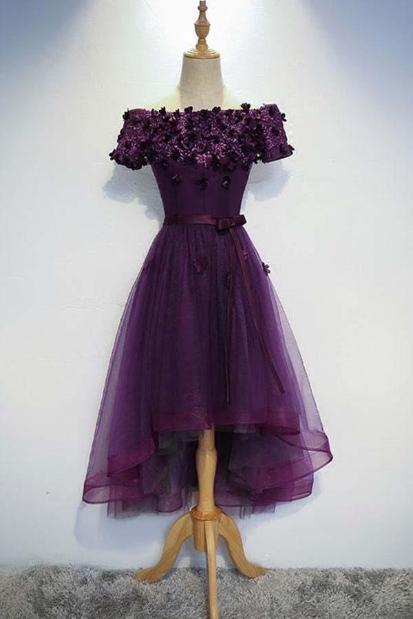 Purple Cute A-line High Low Prom Dress Homecoming Dress