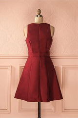 A-Line Deep V-Neck Sleeveless Lace-Up Burgundy Satin Homecoming Dress