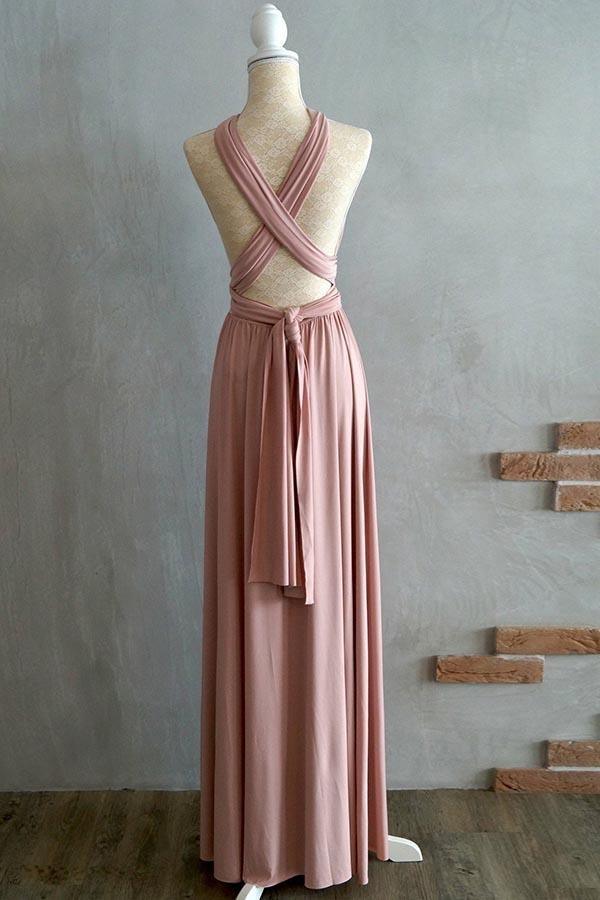 Blush Spandex A-line Floor-Length Bridesmaid Dress, Criss-Cross Straps