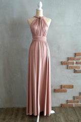 Blush Spandex A-line Floor-Length Bridesmaid Dress, Criss-Cross Straps