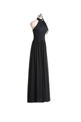 Black Chiffon A-line Halter Floor Length Bridesmaid Dress With Pleats