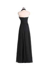 Black Chiffon A-line Halter Floor Length Bridesmaid Dress With Pleats