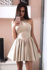 A-Line Halter Sleeveless Satin Short Prom Dress Homecoming Dress