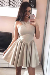 A-Line Halter Sleeveless Satin Short Prom Dress Homecoming Dress