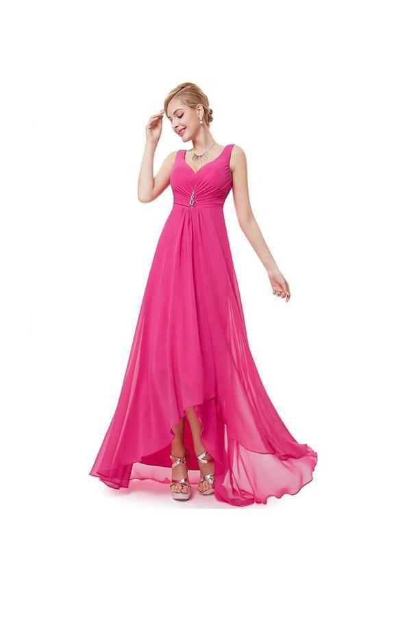 High Quality Chiffon A-line V-back Prom Dresses Evening Dresses