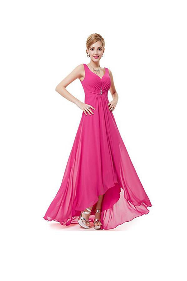 High Quality Chiffon A-line V-back Prom Dresses Evening Dresses