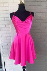 A Line Hot Cute Pink Cowl Neck Lace-Up Short Homecoming Dress