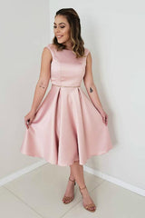 A-Line Pink Satin Backless Short Prom Dress Homecoming Dress