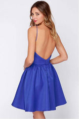 A-Line Royal Blue Backless Short Prom Dress Homecoming Dress