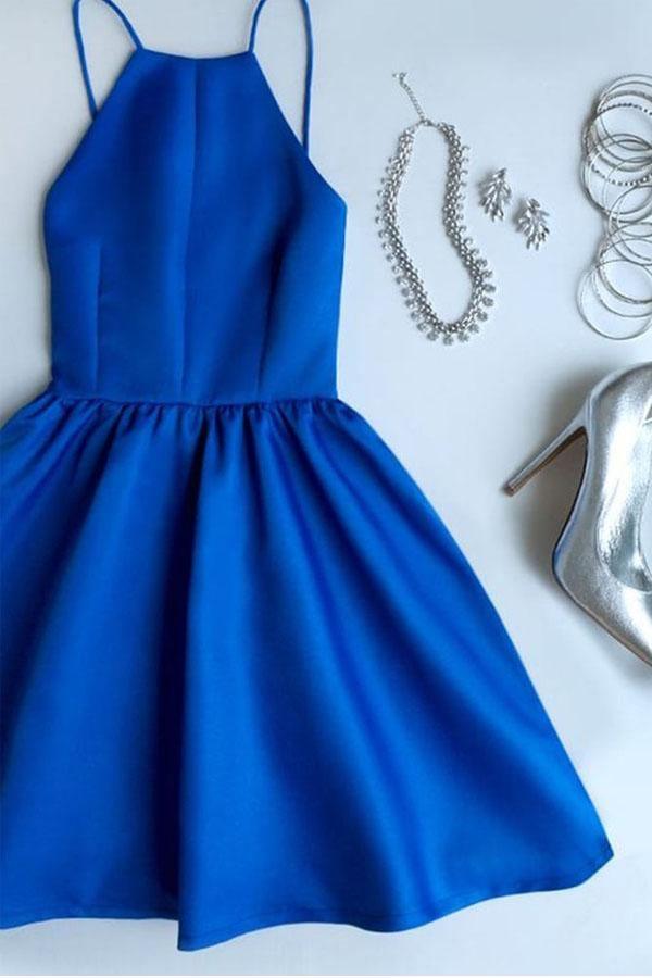 A-Line Royal Blue Backless Short Prom Dress Homecoming Dress