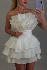 A line Strapless  Ruched Short Homecoming Dress Party Gown