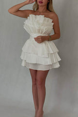 A line Strapless  Ruched Short Homecoming Dress Party Gown