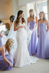 Lavender A-line Sweetheart Backless Chiffon Bridesmaid Dress with Ruched